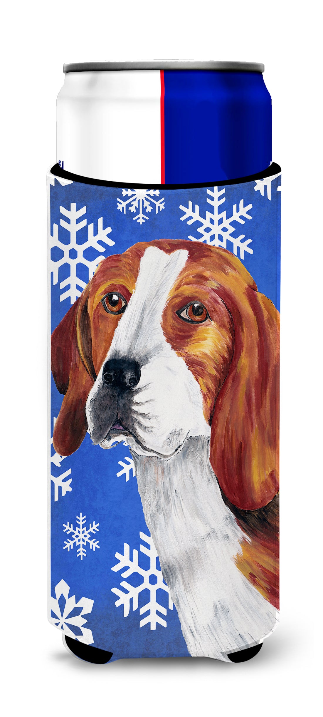 Beagle Winter Snowflakes Holiday Ultra Beverage Insulators for slim cans SC9369MUK.
