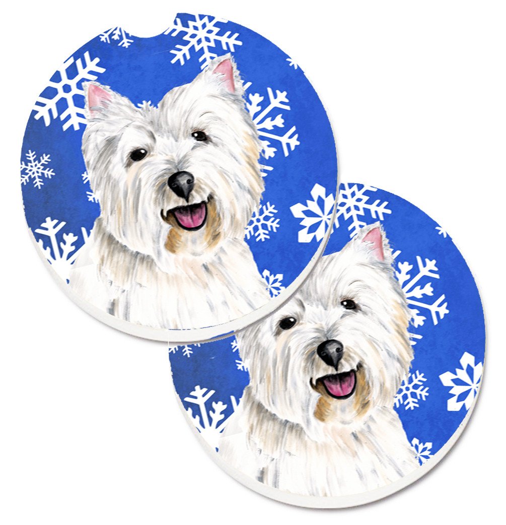 Westie Winter Snowflakes Holiday Set of 2 Cup Holder Car Coasters SC9370CARC by Caroline&#39;s Treasures