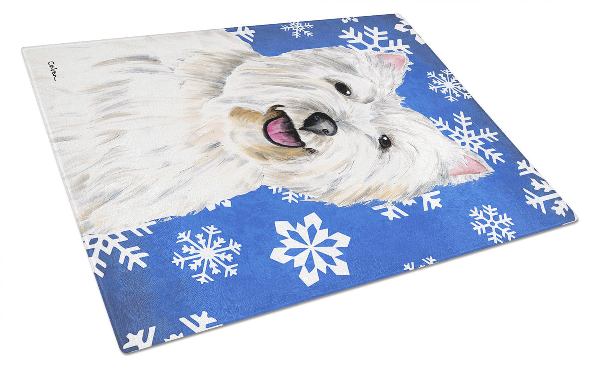 Westie Winter Snowflakes Holiday Glass Cutting Board Large by Caroline&#39;s Treasures