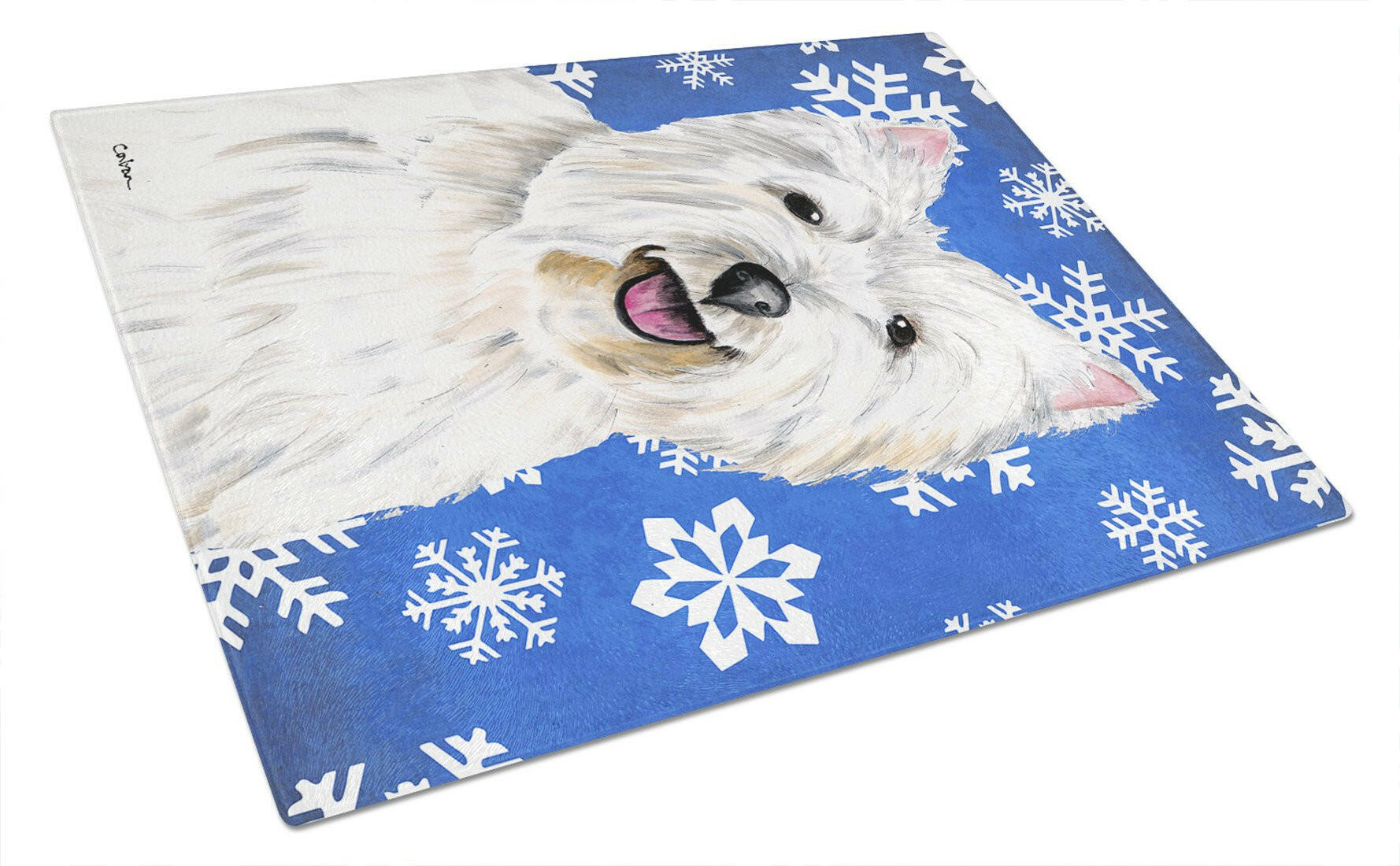 Westie Winter Snowflakes Holiday Glass Cutting Board Large by Caroline's Treasures
