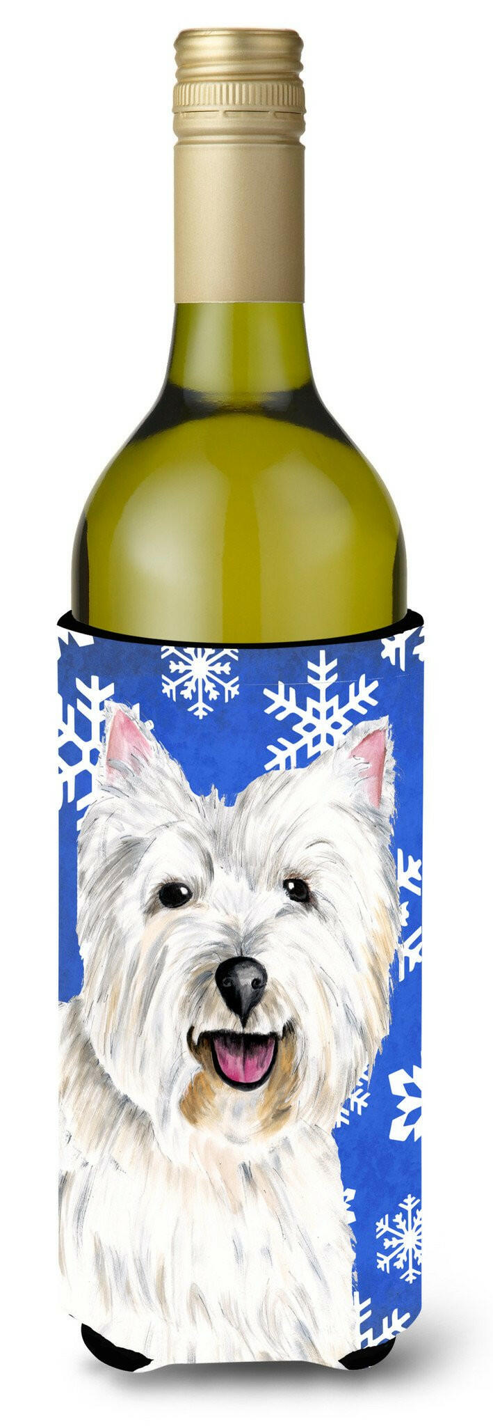 Westie Winter Snowflakes Holiday Wine Bottle Beverage Insulator Beverage Insulator Hugger SC9370LITERK by Caroline&#39;s Treasures