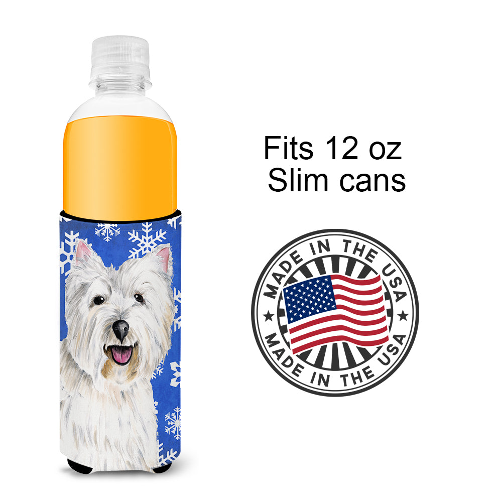 Westie Winter Snowflakes Holiday Ultra Beverage Insulators for slim cans SC9370MUK.