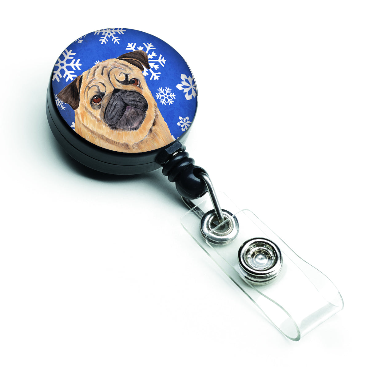 Pug Winter Snowflakes Holiday Retractable Badge Reel SC9371BR