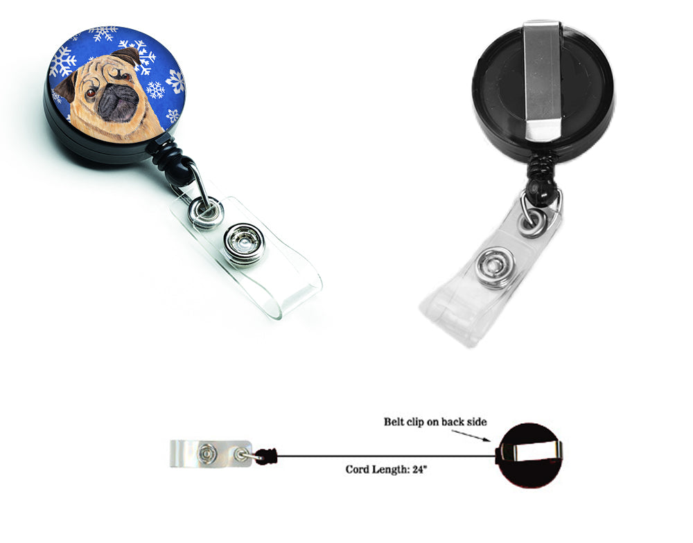 Pug Winter Snowflakes Holiday Retractable Badge Reel SC9371BR  the-store.com.