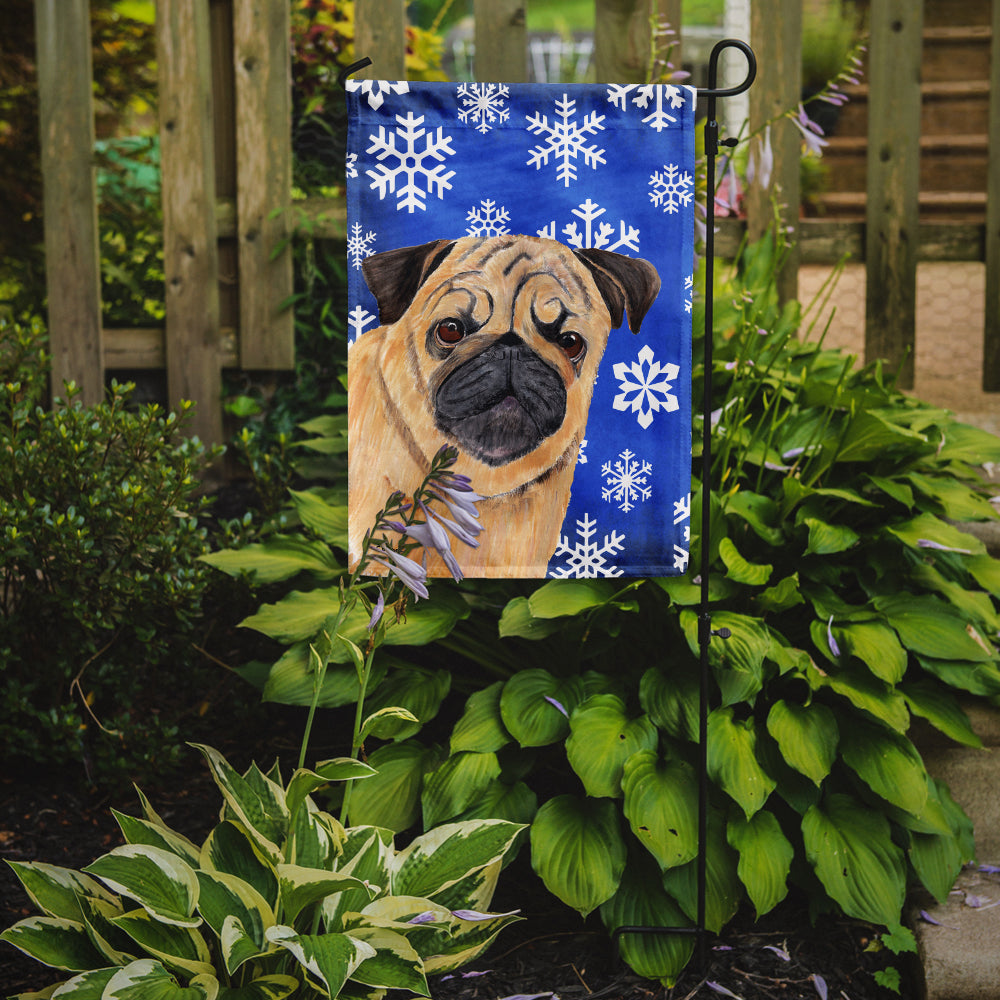 Pug Winter Snowflakes Holiday Flag Garden Size