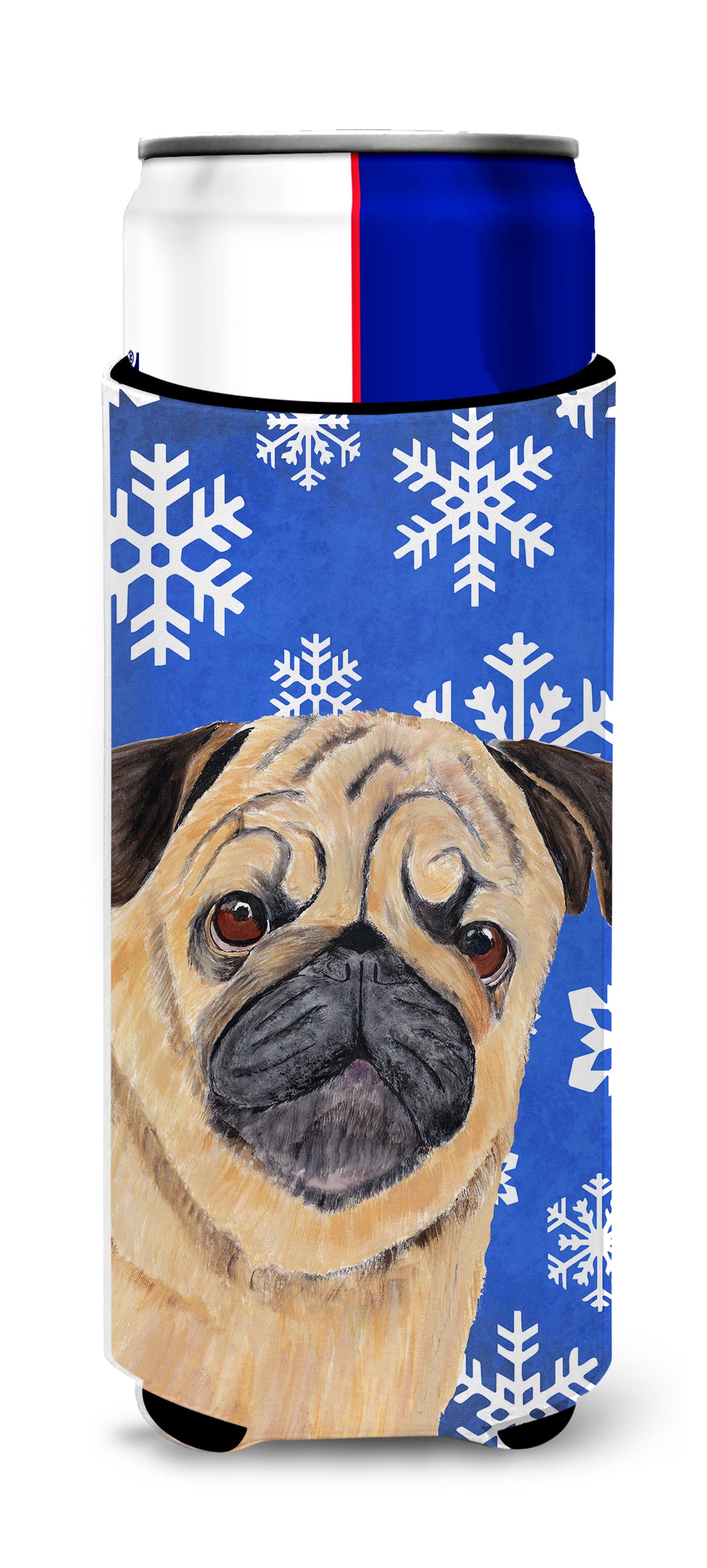 Pug Winter Snowflakes Holiday Ultra Beverage Insulators for slim cans SC9371MUK