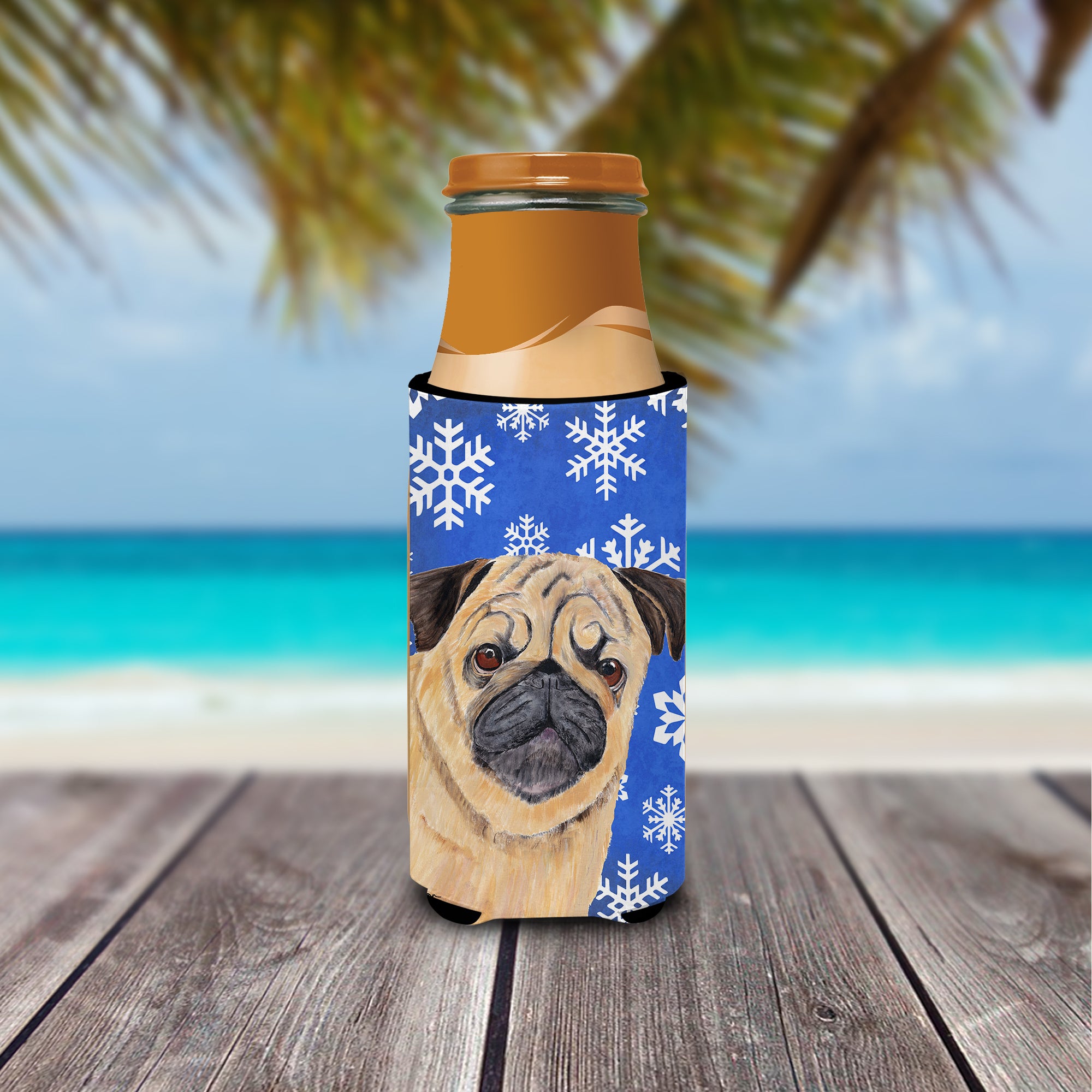 Pug Winter Snowflakes Holiday Ultra Beverage Insulators for slim cans SC9371MUK