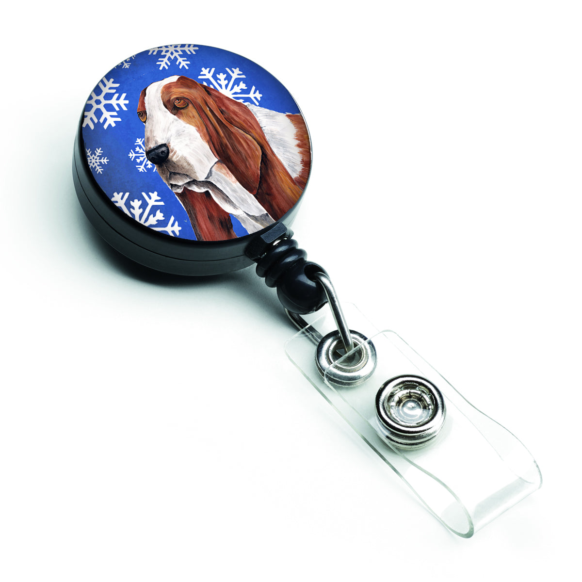 Basset Hound Winter Snowflakes Holiday Retractable Badge Reel SC9372BR