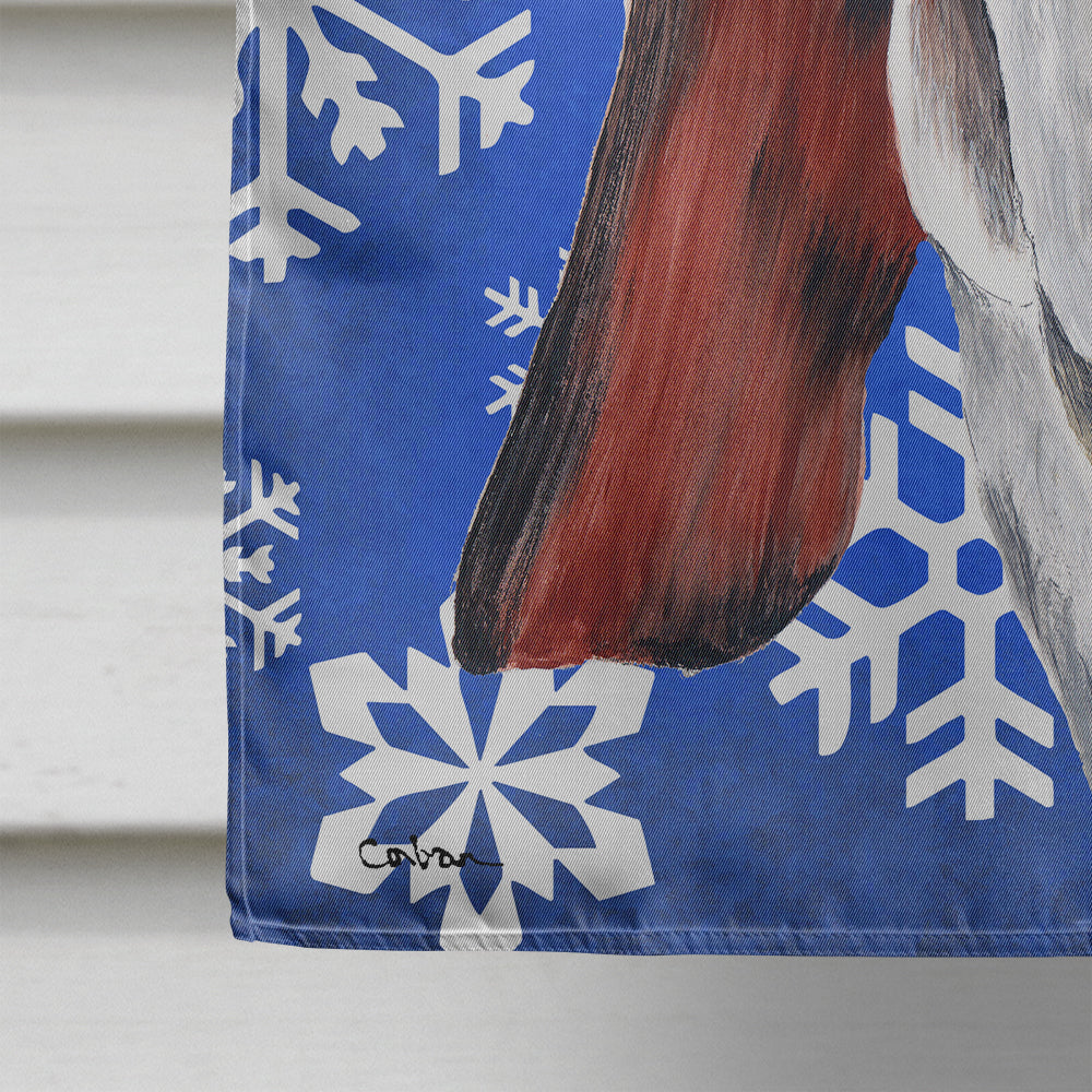 Basset Hound hiver flocons de neige vacances drapeau toile taille de la maison