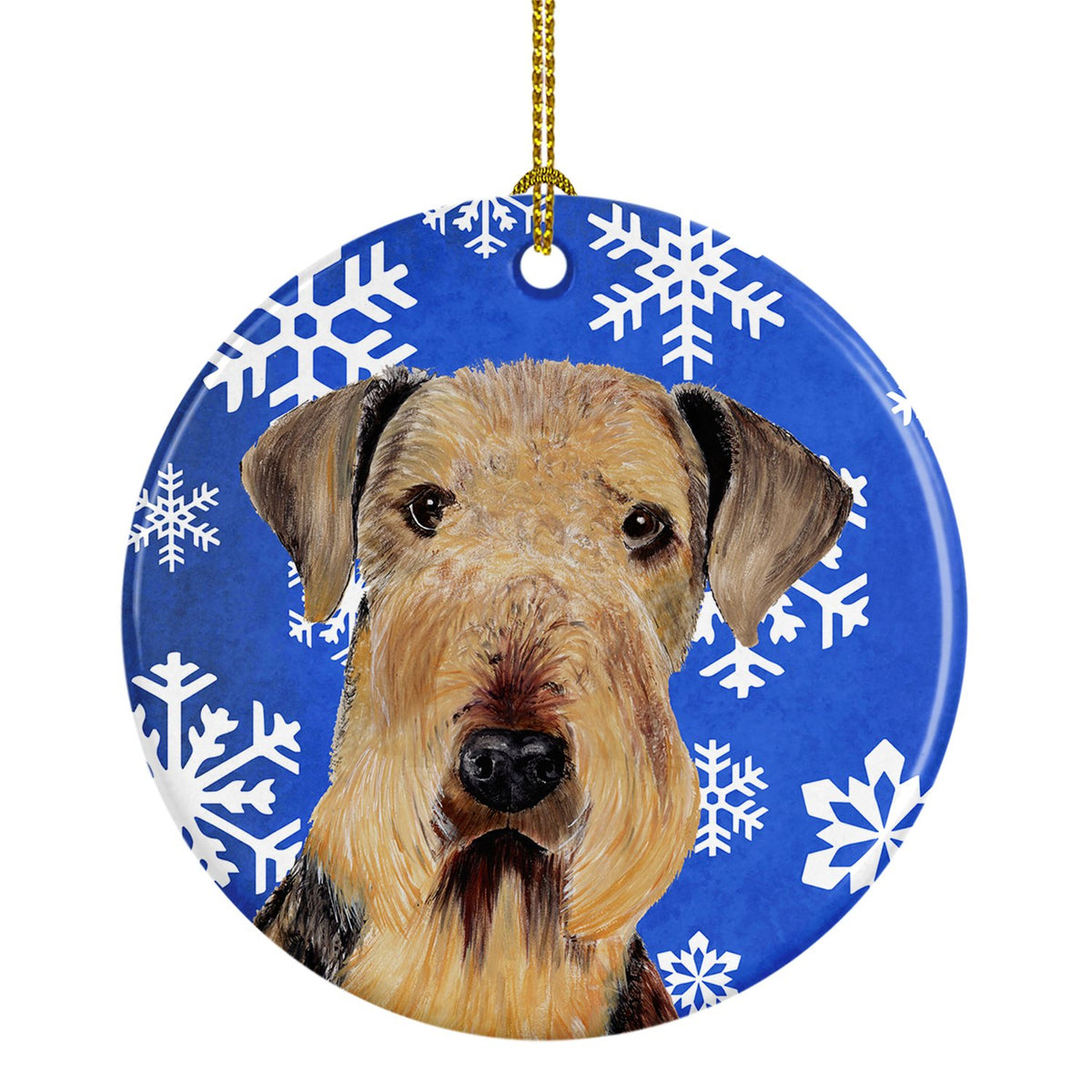 Airedale Winter Snowflakes Holiday Ceramic Ornament SC9373 by Caroline&#39;s Treasures