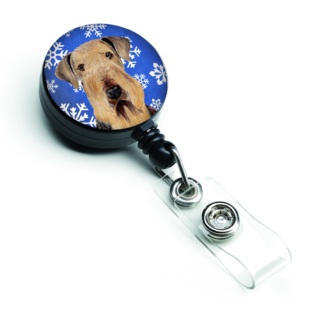 Airedale Winter Snowflakes Holiday Retractable Badge Reel SC9373BR