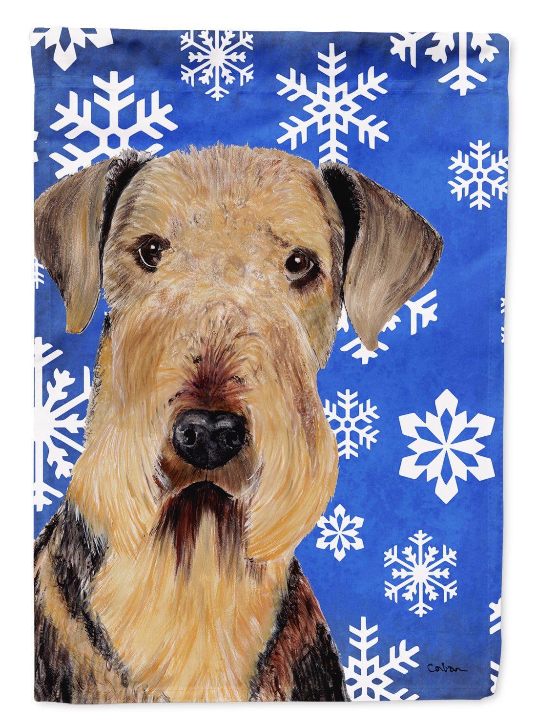 Airedale Winter Snowflakes Holiday Flag Canvas House Size