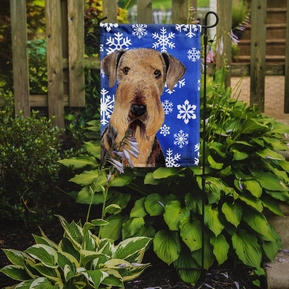 Airedale Winter Snowflakes Holiday Flag Garden Size
