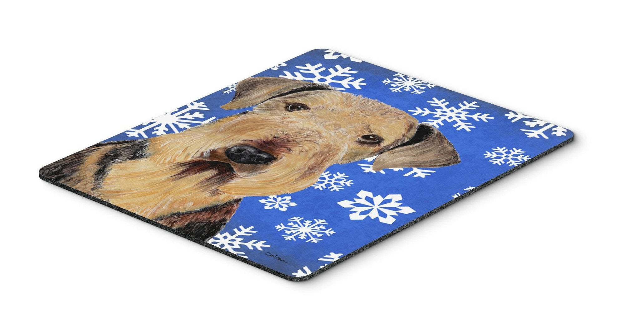 Airedale Winter Snowflakes Holiday Mouse Pad, Hot Pad or Trivet by Caroline's Treasures