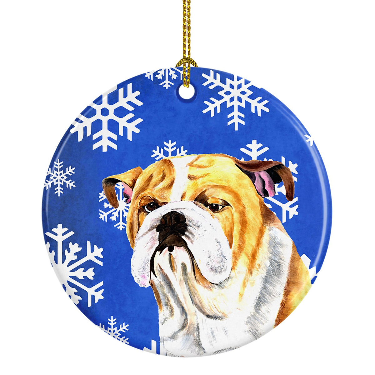 Bulldog English Winter Snowflakes Holiday Ceramic Ornament SC9374 by Caroline&#39;s Treasures