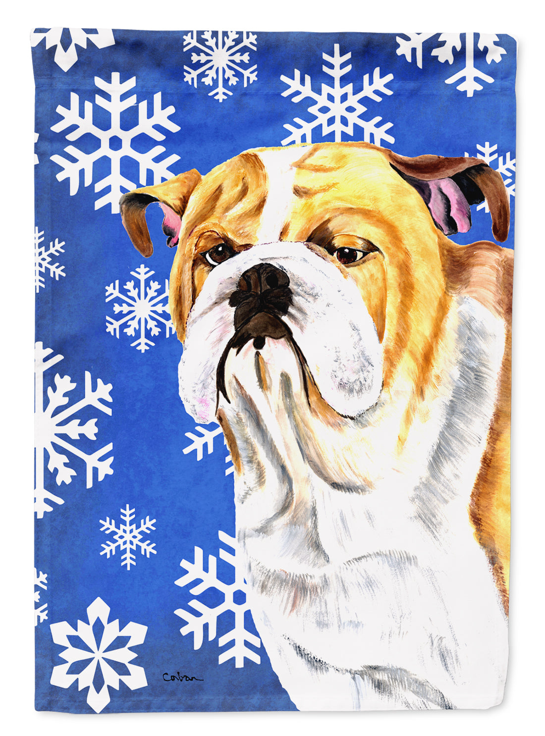 Bulldog English Winter Snowflakes Holiday Flag Canvas House Size