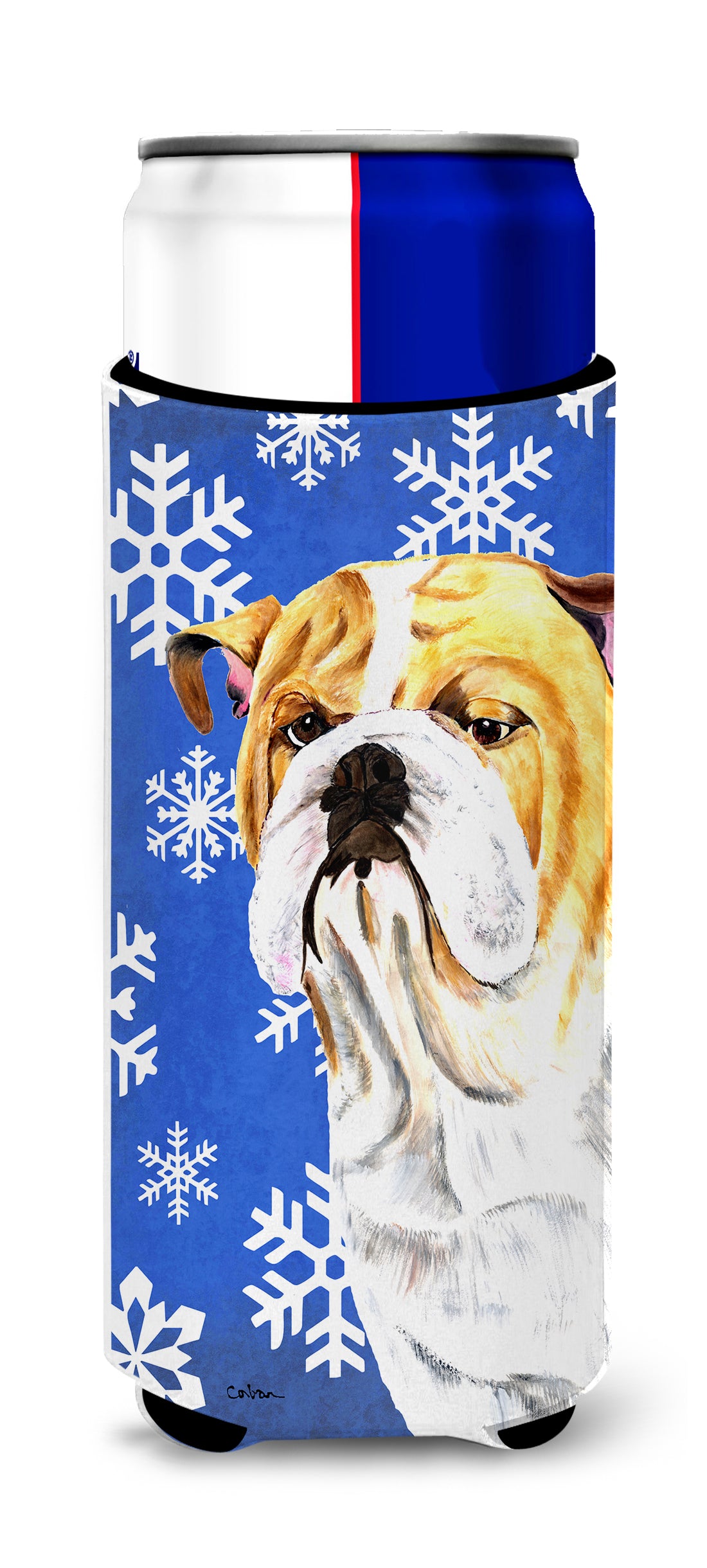 Bulldog English Winter Snowflakes Holiday Ultra Beverage Isolateurs pour canettes minces SC9374MUK