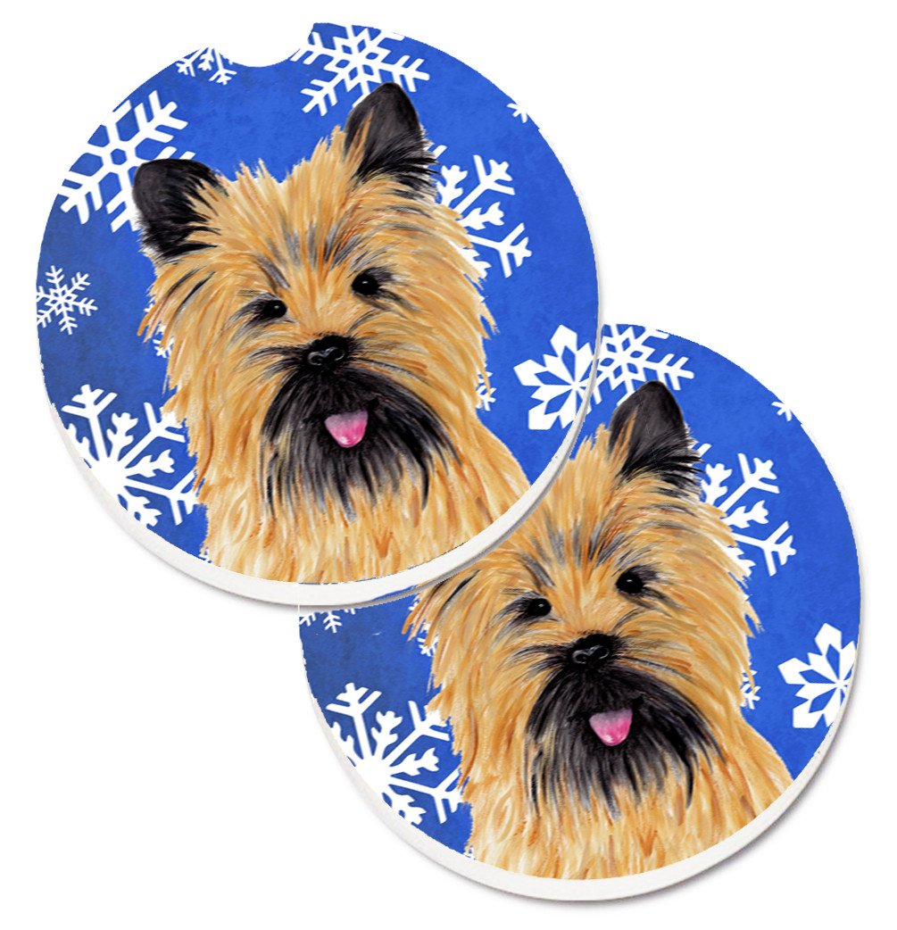 Cairn Terrier Winter Snowflakes Holiday Set of 2 Cup Holder Car Coasters SC9375CARC by Caroline&#39;s Treasures