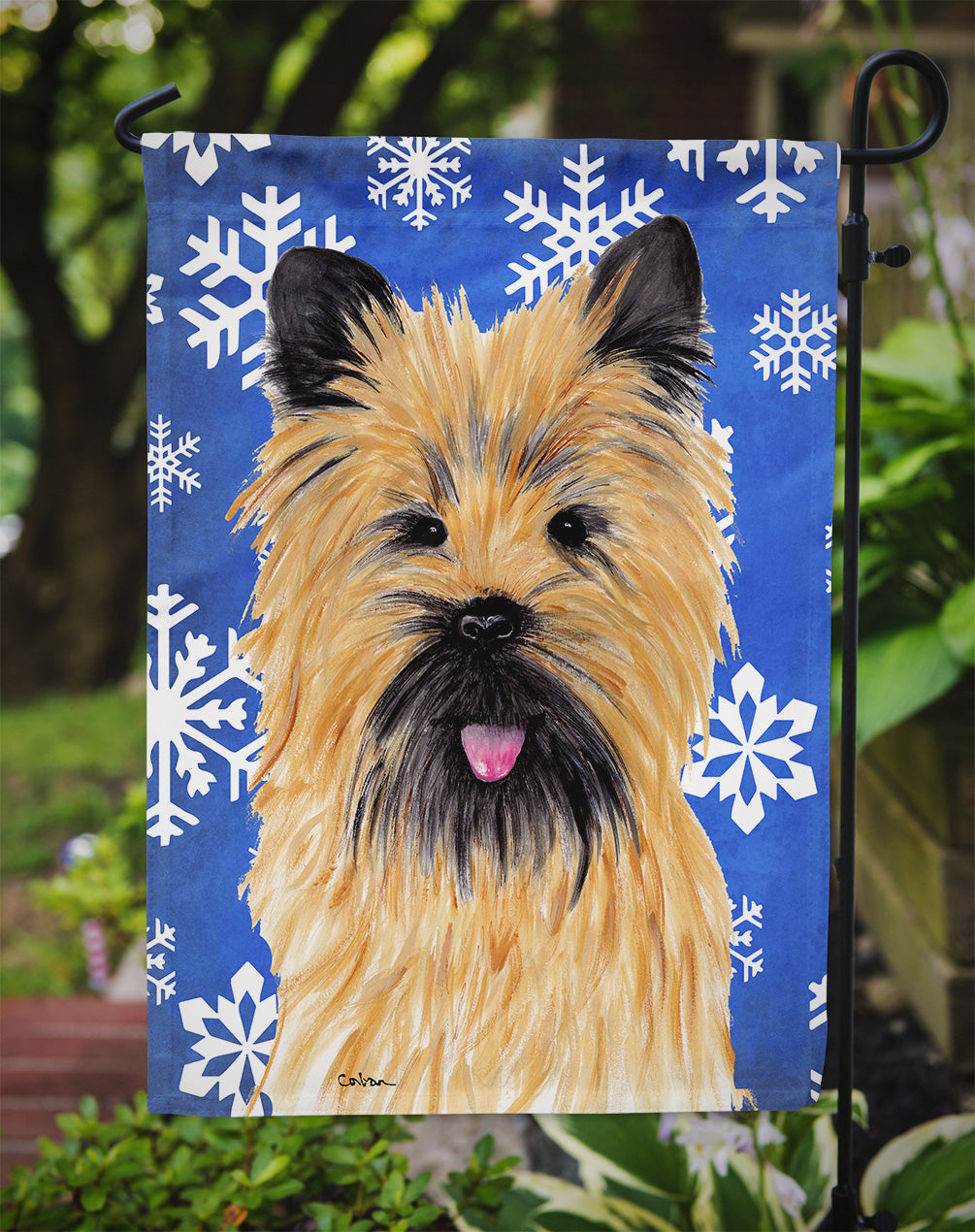Cairn Terrier Winter Snowflakes Holiday Flag Garden Size