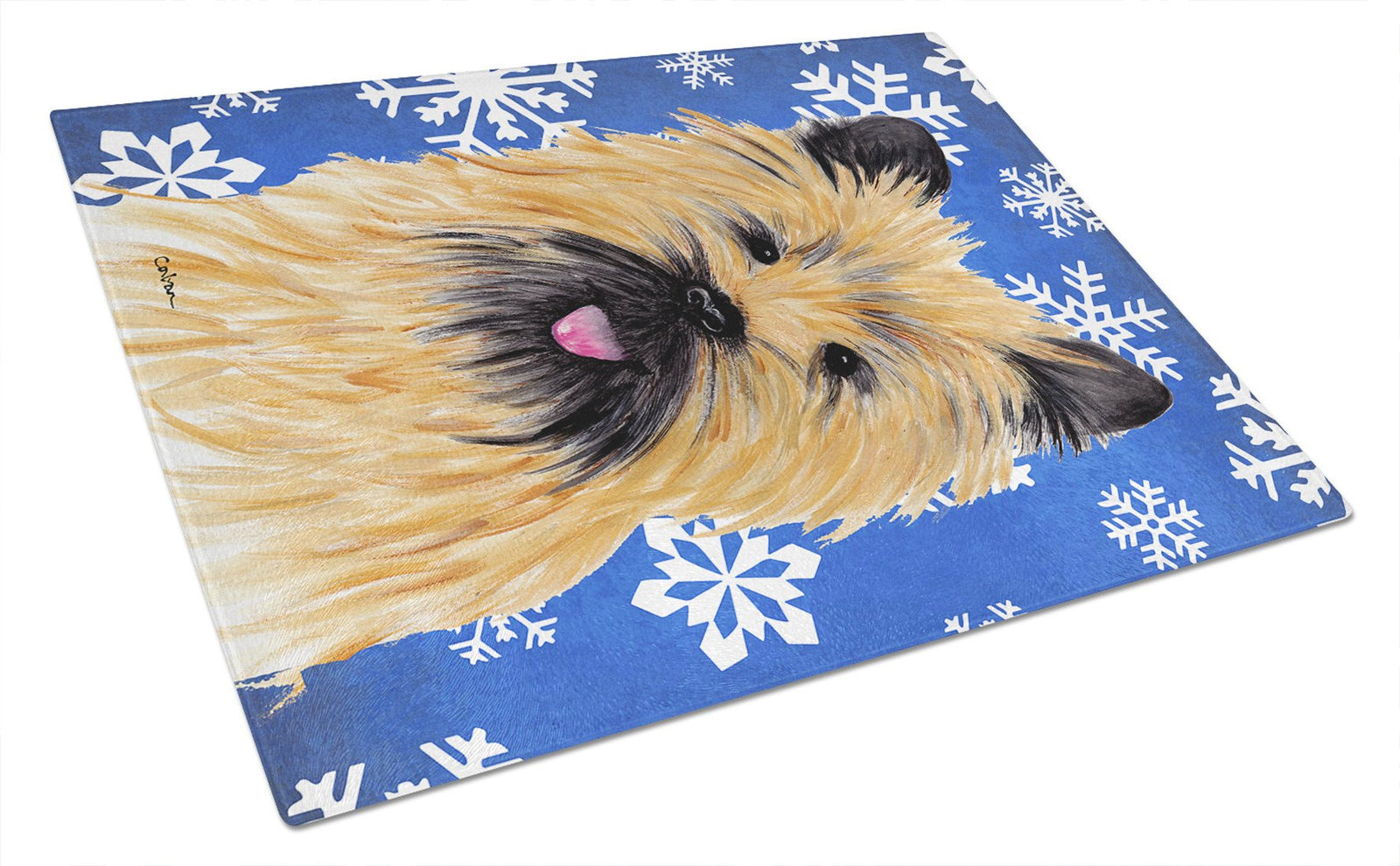 Cairn Terrier Winter Snowflakes Holiday Glass Cutting Board Large by Caroline's Treasures