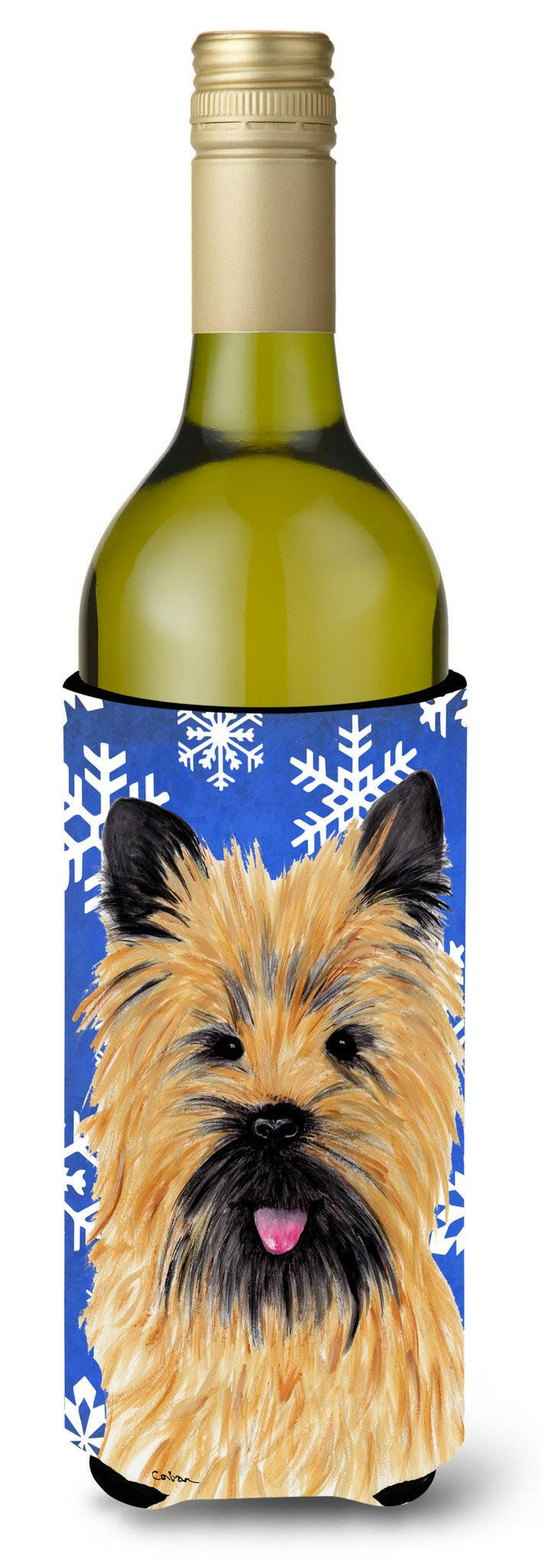 Cairn Terrier Winter Snowflakes Holiday Wine Bottle Beverage Insulator Beverage Insulator Hugger SC9375LITERK by Caroline&#39;s Treasures