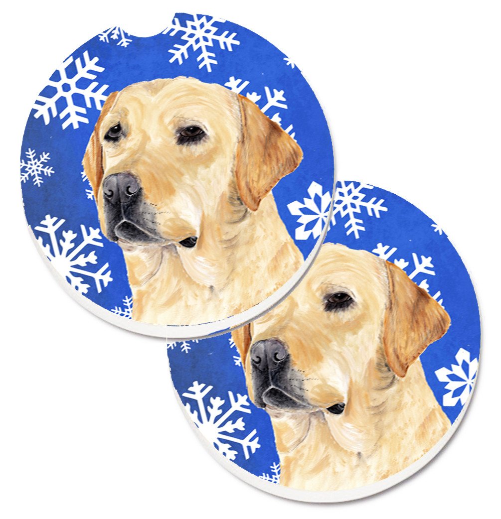 Labrador Winter Snowflakes Holiday Set of 2 Cup Holder Car Coasters SC9376CARC by Caroline&#39;s Treasures