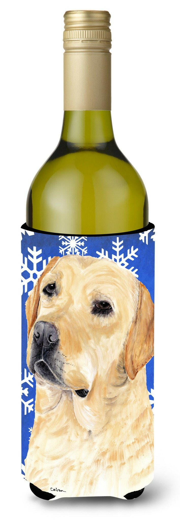 Labrador Winter Snowflakes Holiday Wine Bottle Beverage Insulator Beverage Insulator Hugger SC9376LITERK by Caroline&#39;s Treasures