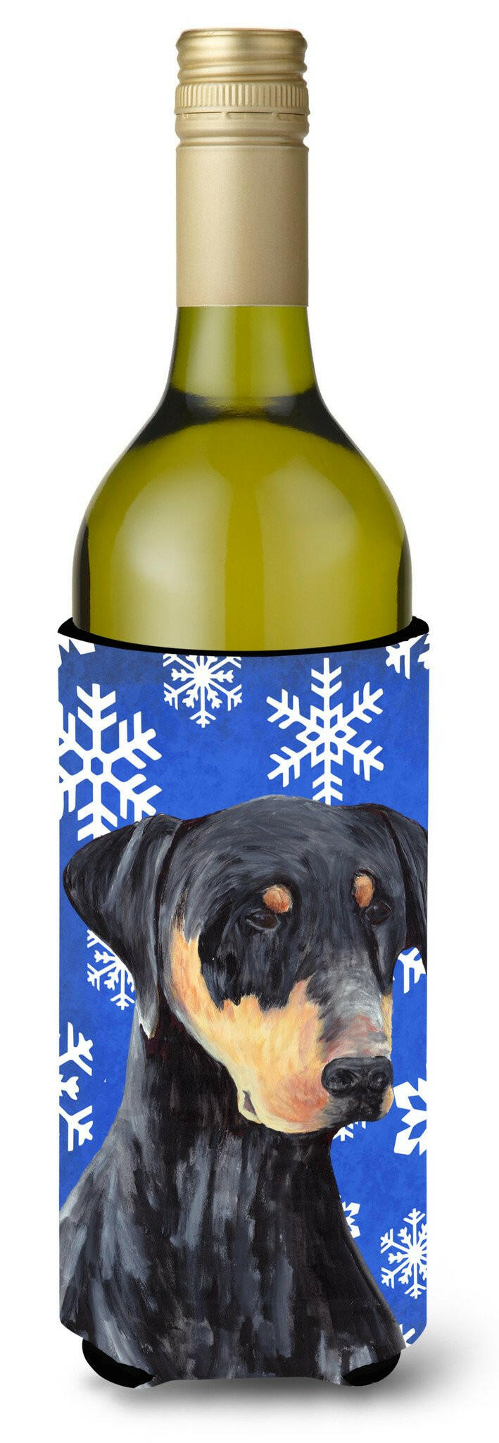 Doberman Winter Snowflakes Holiday Wine Bottle Beverage Insulator Beverage Insulator Hugger by Caroline&#39;s Treasures