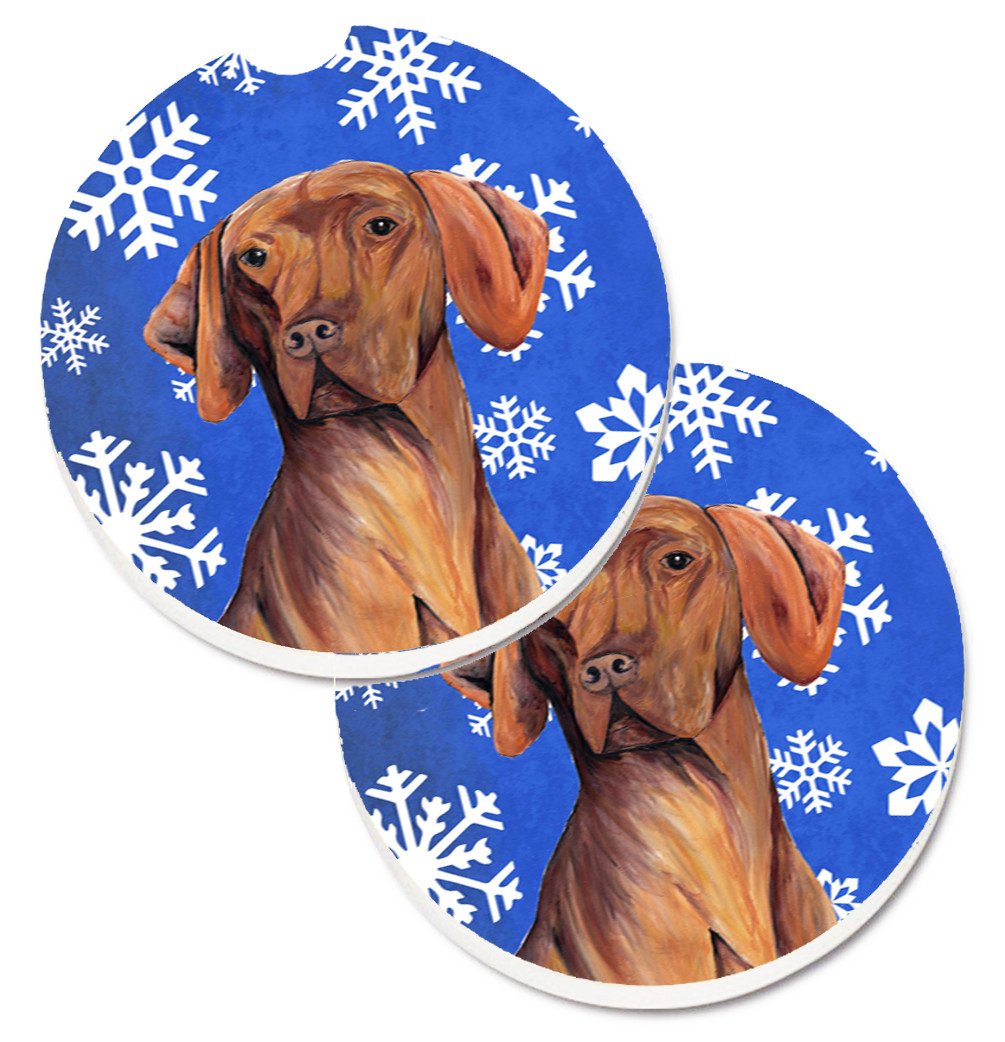 Vizsla Winter Snowflakes Holiday Set of 2 Cup Holder Car Coasters SC9378CARC by Caroline&#39;s Treasures