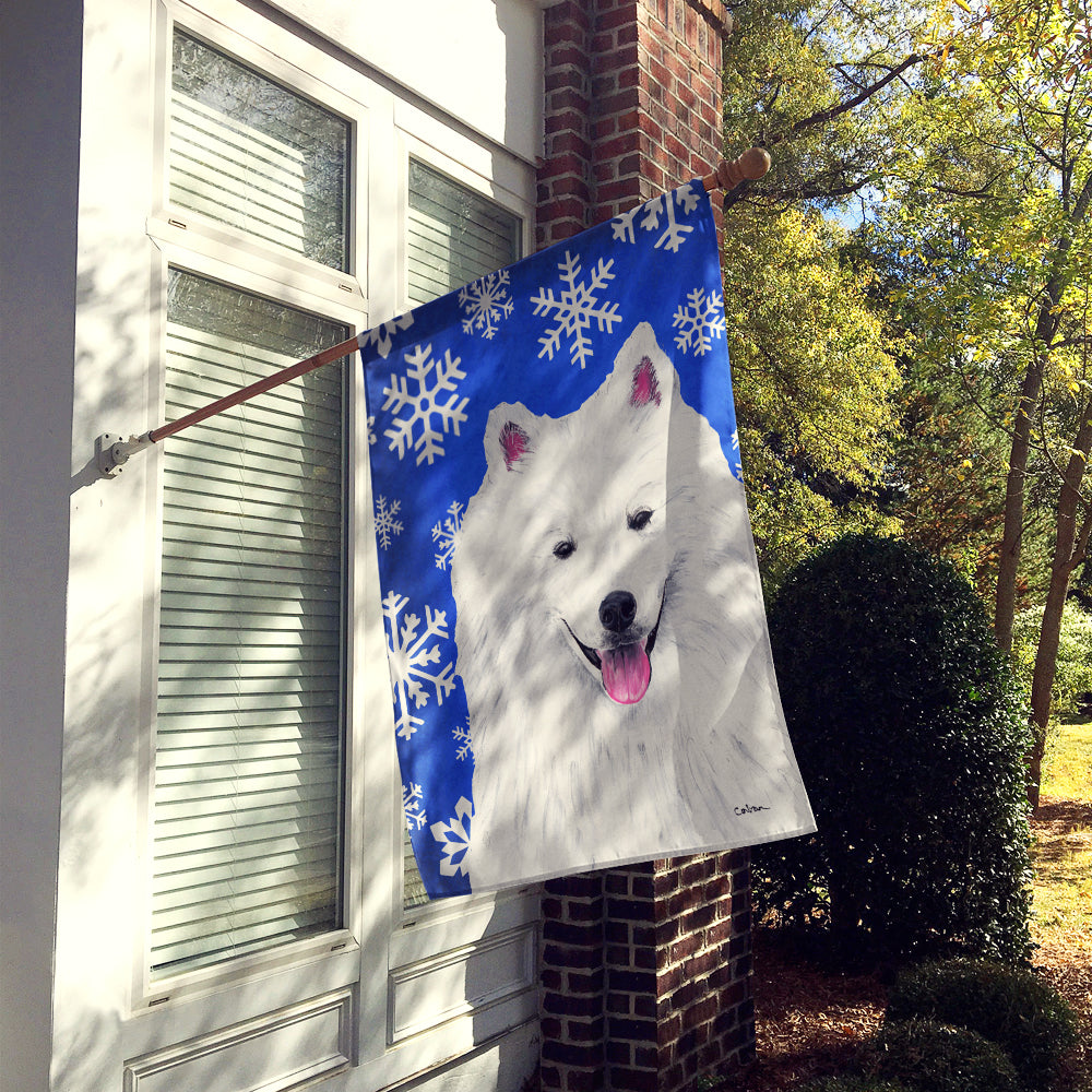 American Eskimo Winter Snowflakes Holiday Flag Canvas House Size  the-store.com.