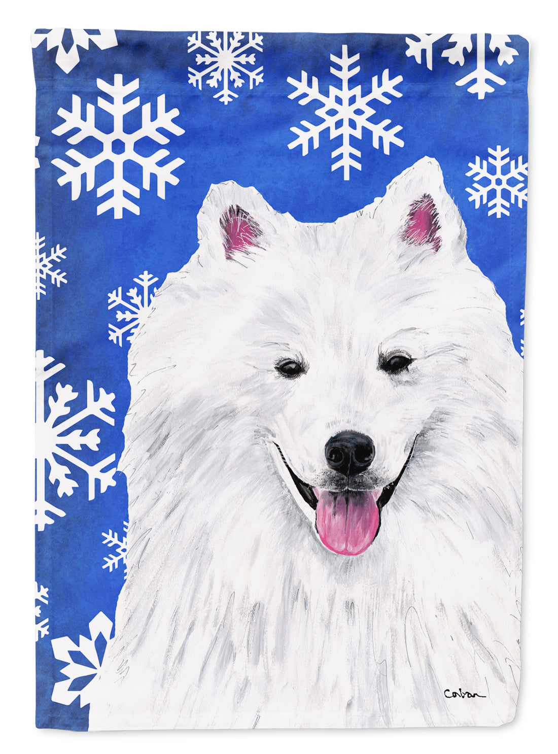 American Eskimo Winter Snowflakes Holiday Flag Canvas House Size