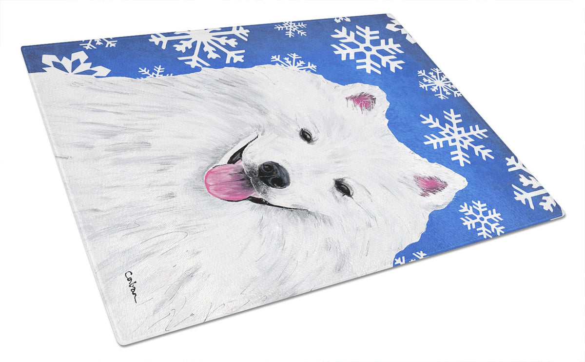 American Eskimo Winter Snowflakes Holiday Glass Cutting Board Large by Caroline&#39;s Treasures