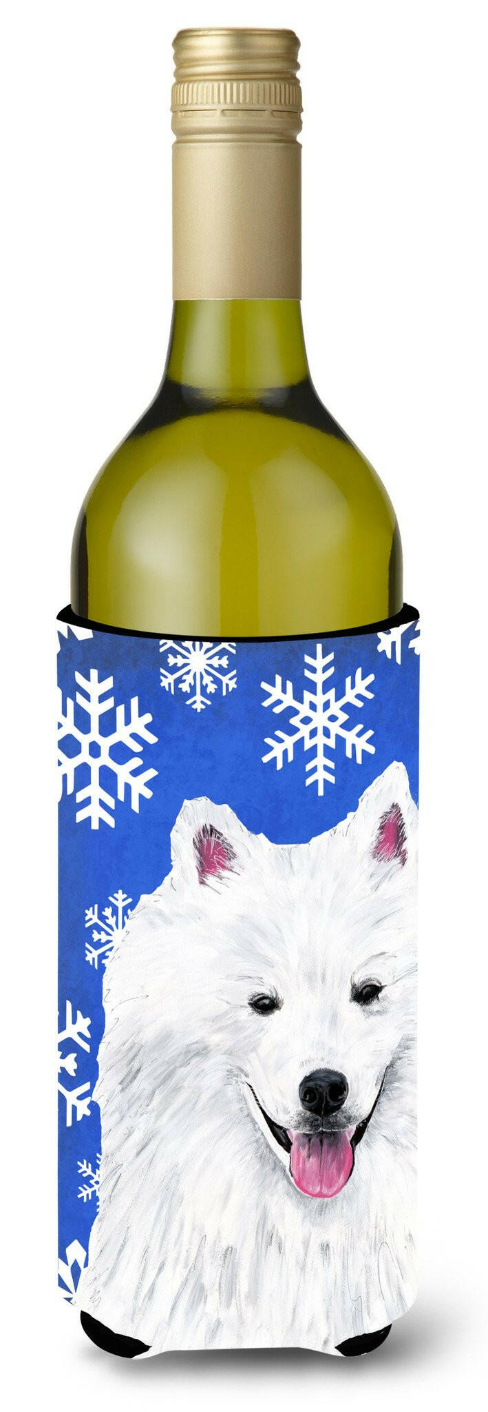 American Eskimo Winter Snowflakes Holiday Wine Bottle Beverage Insulator Beverage Insulator Hugger by Caroline&#39;s Treasures