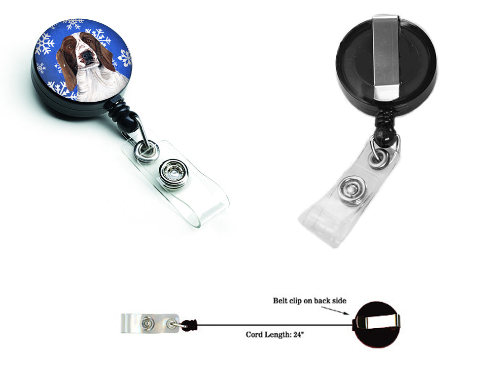Welsh Springer Spaniel Winter Snowflakes Holiday Retractable Badge Reel SC9380BR  the-store.com.