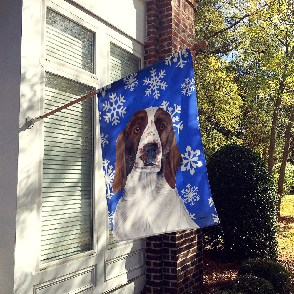 Welsh Springer Spaniel Winter Snowflakes Flag Canvas House Size  the-store.com.