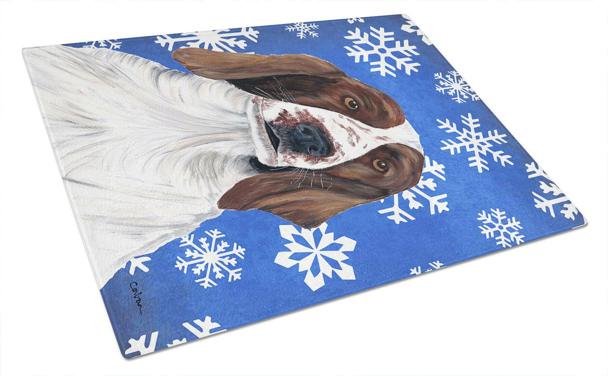Welsh Springer Spaniel Winter Snowflakes Holiday Glass Cutting Board Large by Caroline&#39;s Treasures