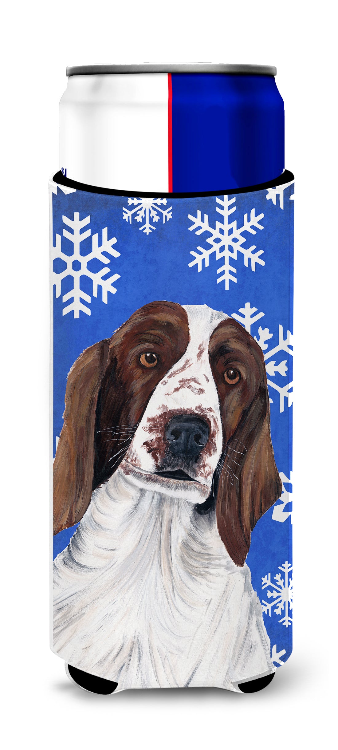 Welsh Springer Spaniel Winter Snowflakes Holiday Ultra Beverage Insulators for slim cans SC9380MUK.
