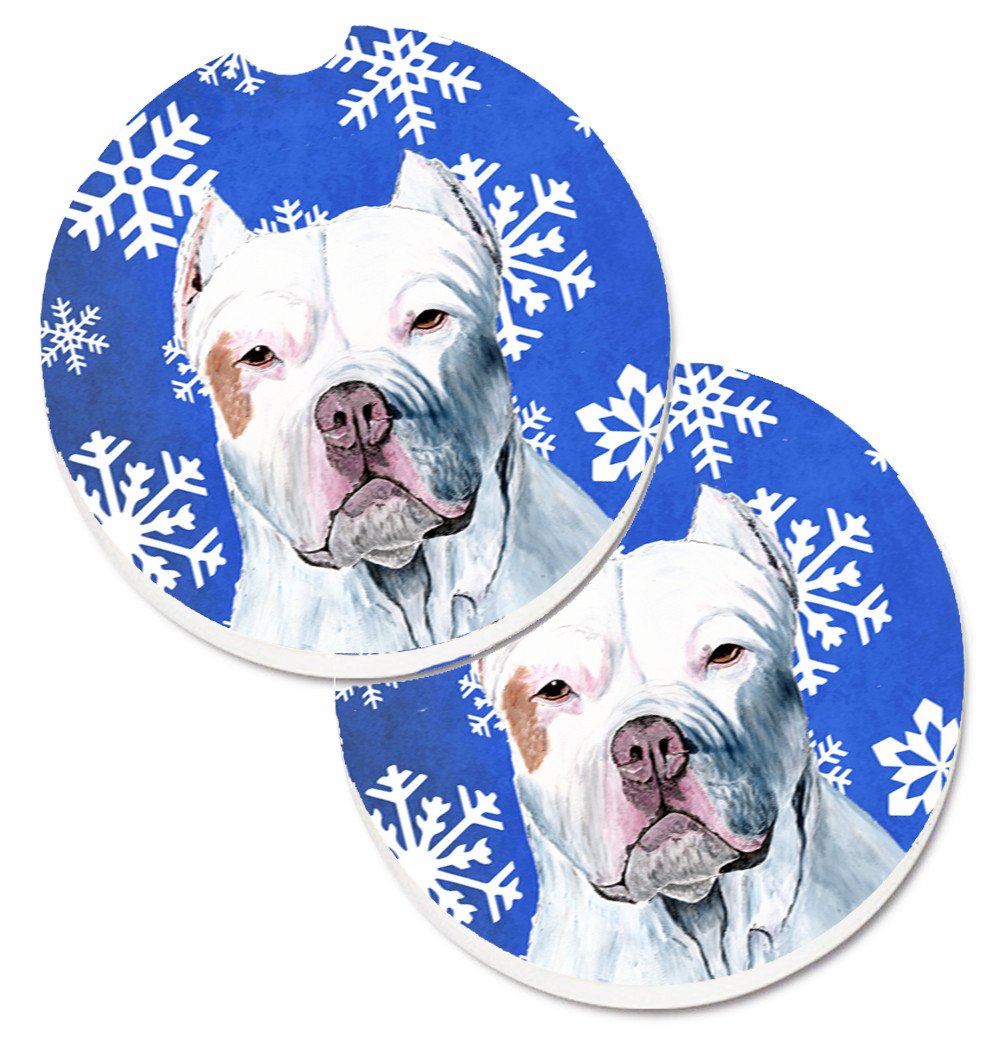 Pit Bull Winter Snowflakes Holiday Set of 2 Cup Holder Car Coasters SC9381CARC by Caroline&#39;s Treasures