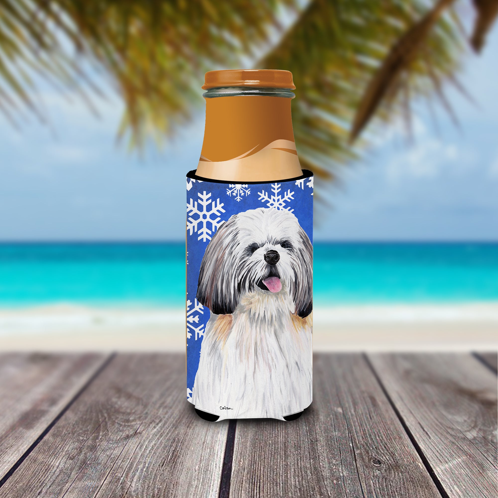 Shih Tzu Winter Snowflakes Holiday Ultra Beverage Insulators for slim cans SC9383MUK.