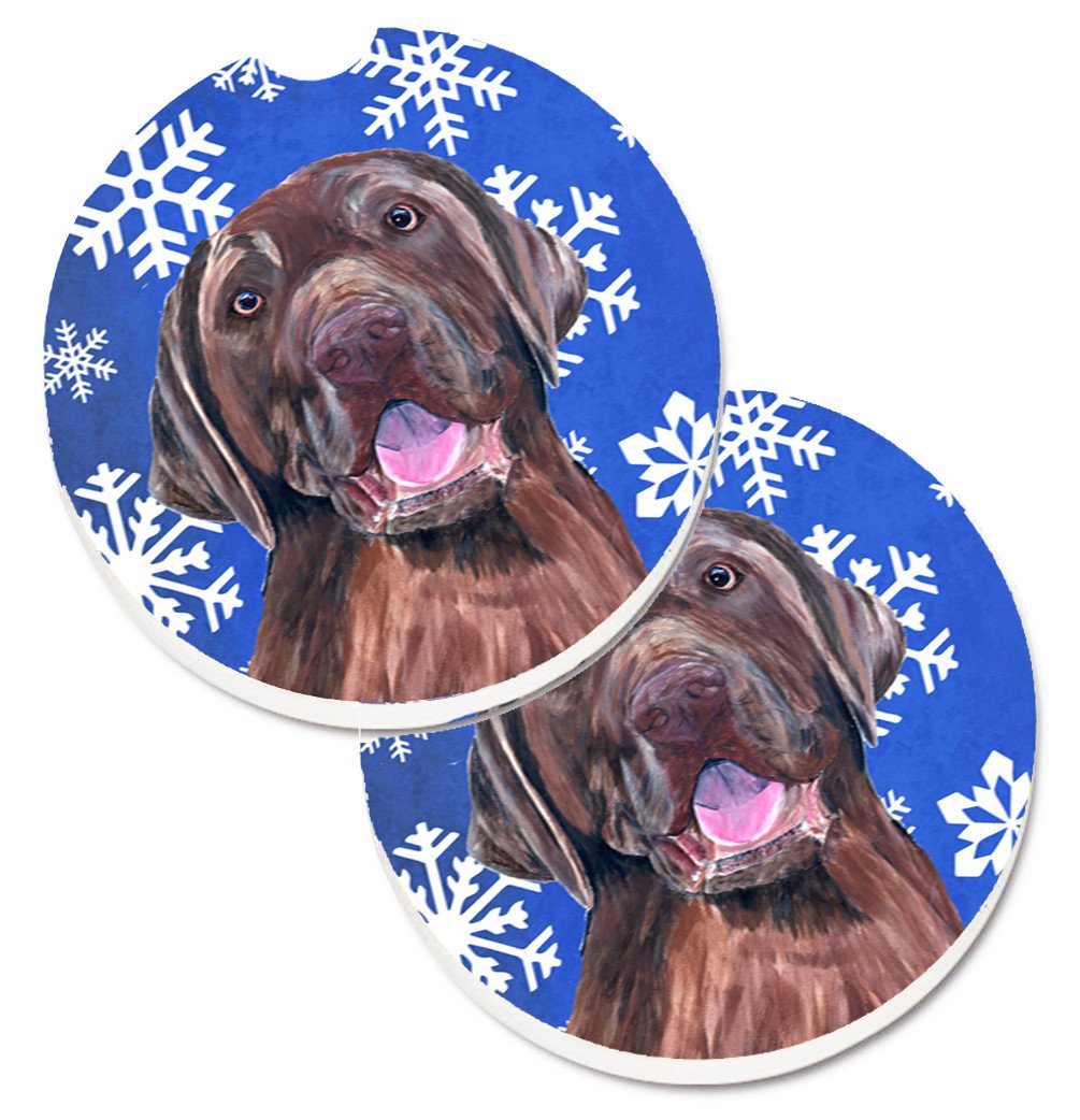 Labrador Winter Snowflakes Holiday Set of 2 Cup Holder Car Coasters SC9384CARC by Caroline&#39;s Treasures