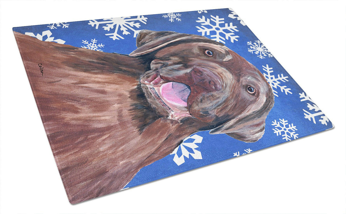 Labrador Winter Snowflakes Holiday Glass Cutting Board Large by Caroline&#39;s Treasures