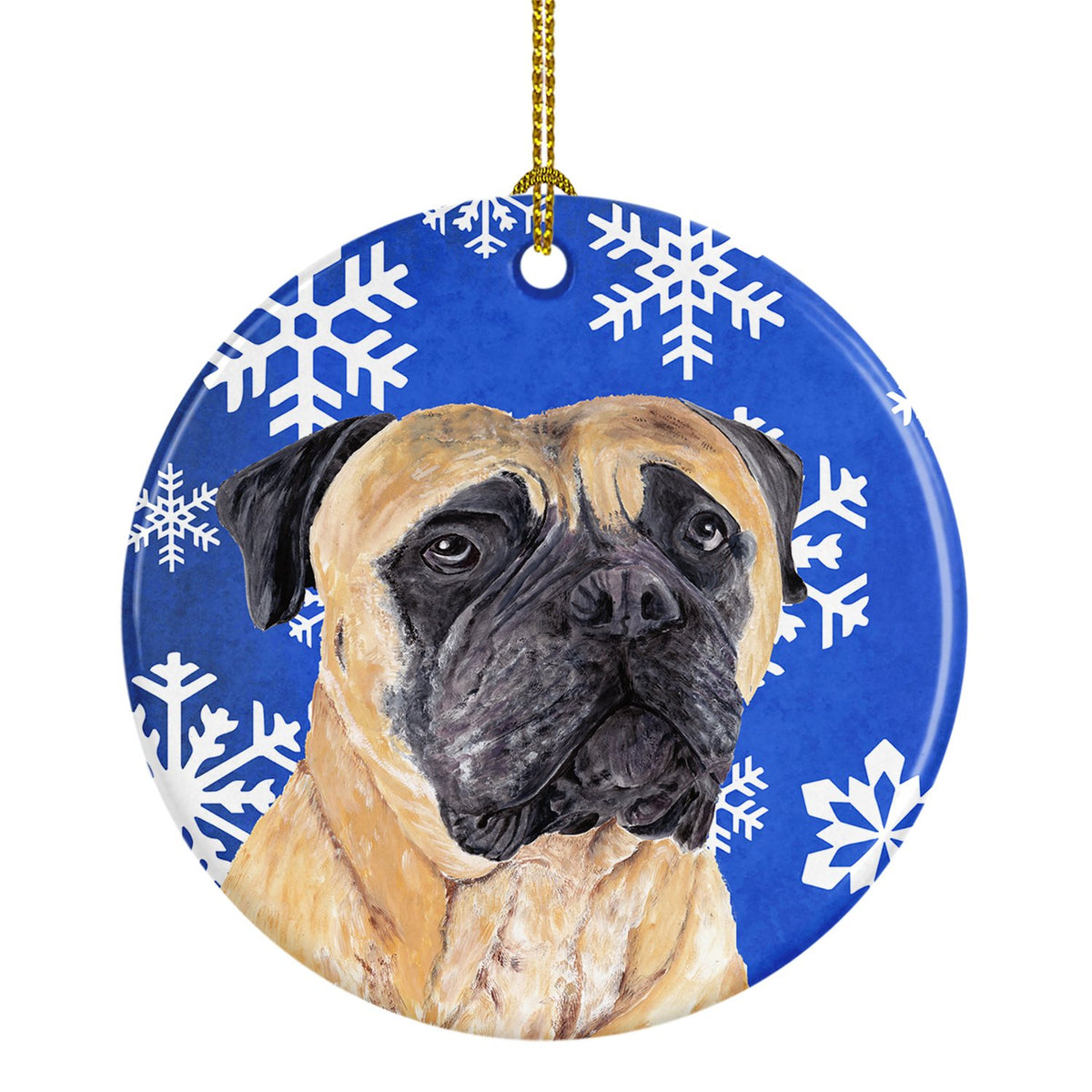 Mastiff Winter Snowflakes Holiday Ceramic Ornament SC9385 by Caroline&#39;s Treasures