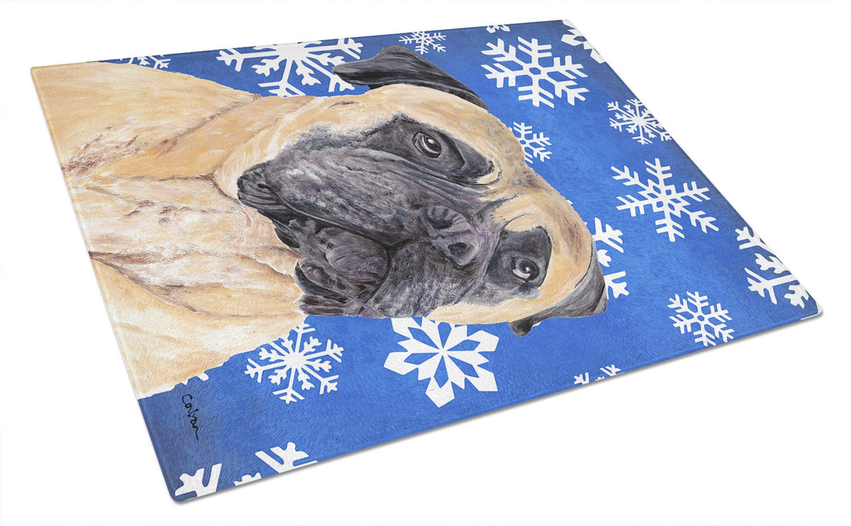 Mastiff Winter Snowflakes Holiday Glass Cutting Board Large by Caroline&#39;s Treasures