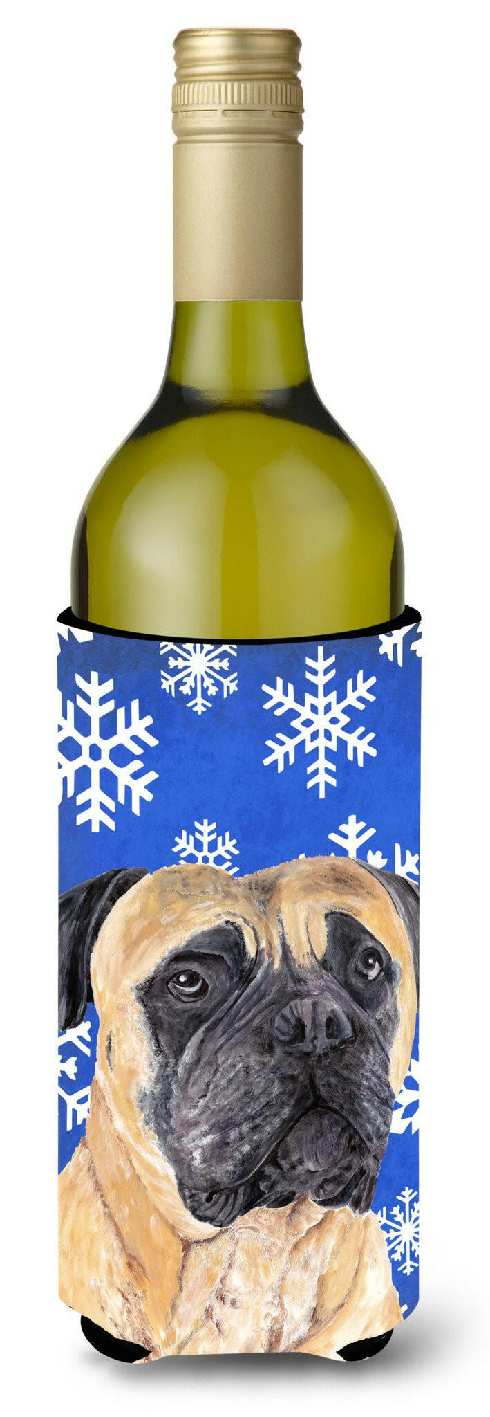 Mastiff Winter Snowflakes Holiday Wine Bottle Beverage Insulator Beverage Insulator Hugger by Caroline&#39;s Treasures