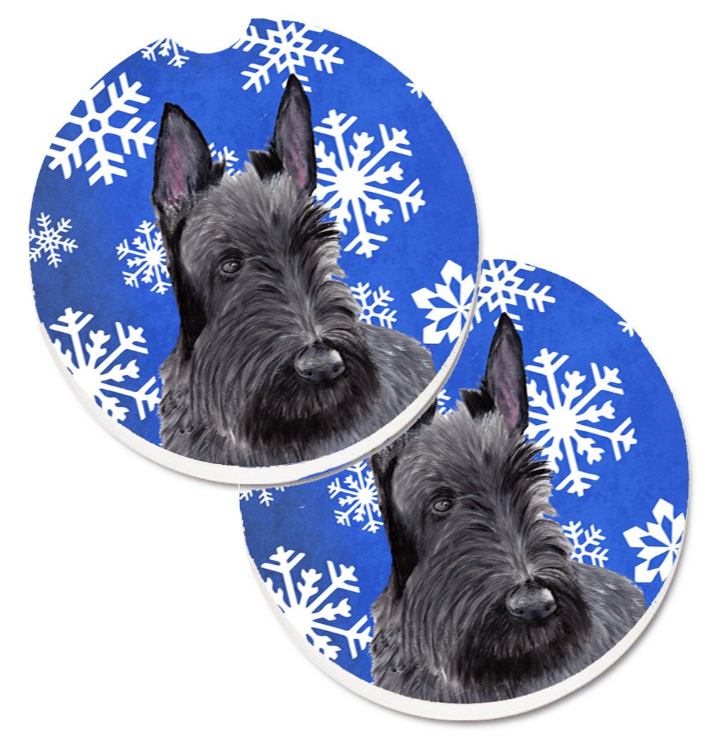 Scottish Terrier Winter Snowflakes Holiday Set of 2 Cup Holder Car Coasters SC9386CARC by Caroline&#39;s Treasures