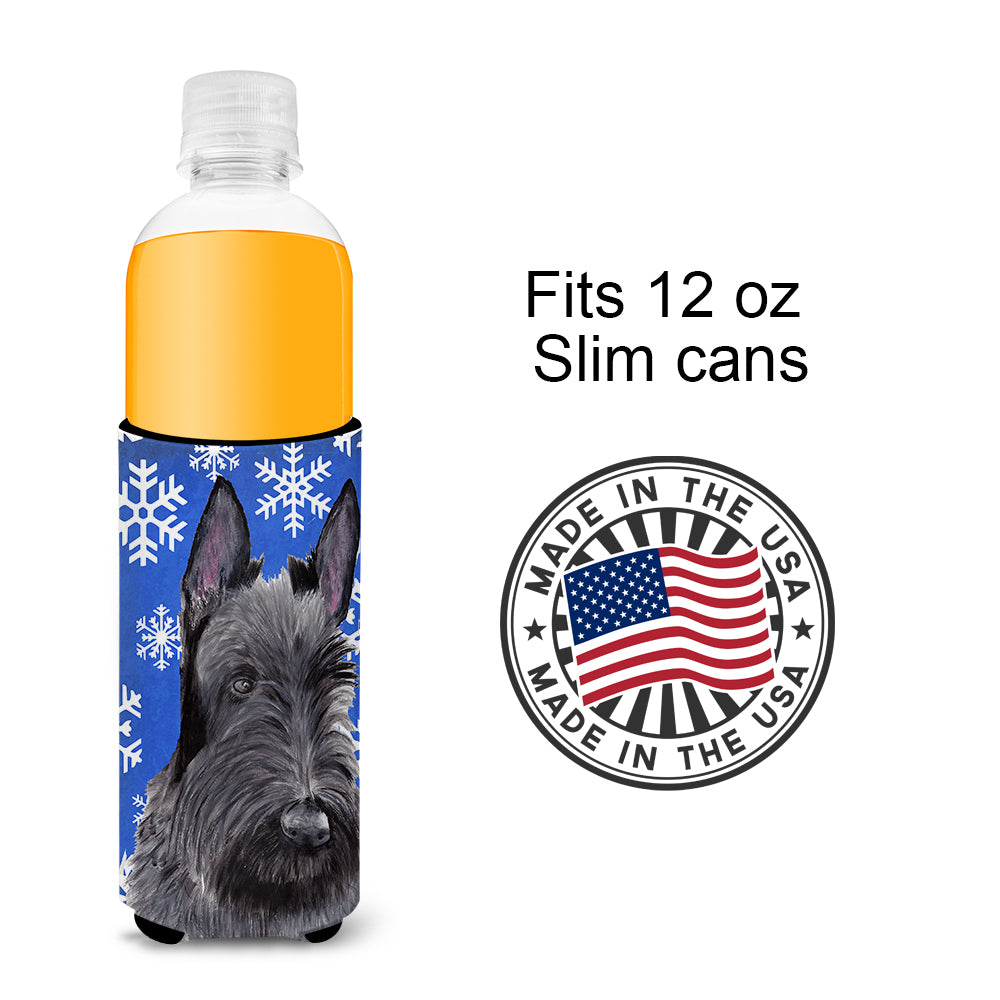 Scottish Terrier Winter Snowflakes Holiday Ultra Beverage Insulators for slim cans SC9386MUK.