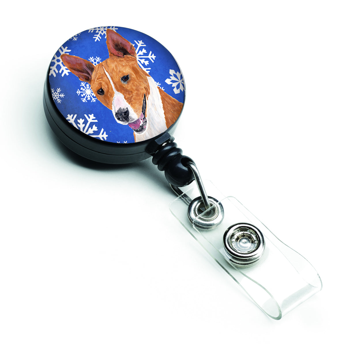Basenji Winter Snowflakes Holiday Retractable Badge Reel SC9387BR  the-store.com.