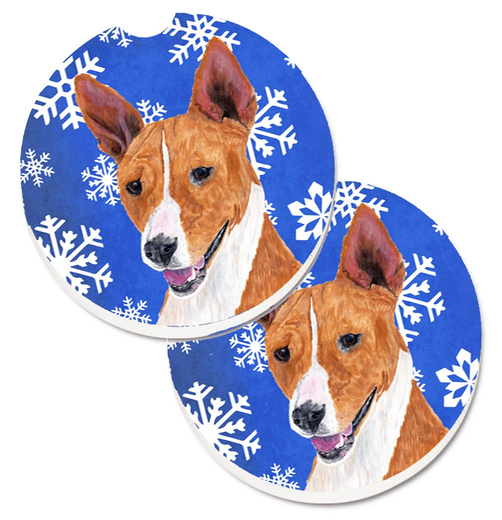 Basenji Winter Snowflakes Holiday Set of 2 Cup Holder Car Coasters SC9387CARC by Caroline&#39;s Treasures