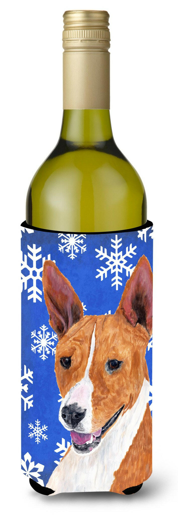 Basenji Winter Snowflakes Holiday Wine Bottle Beverage Insulator Beverage Insulator Hugger by Caroline&#39;s Treasures