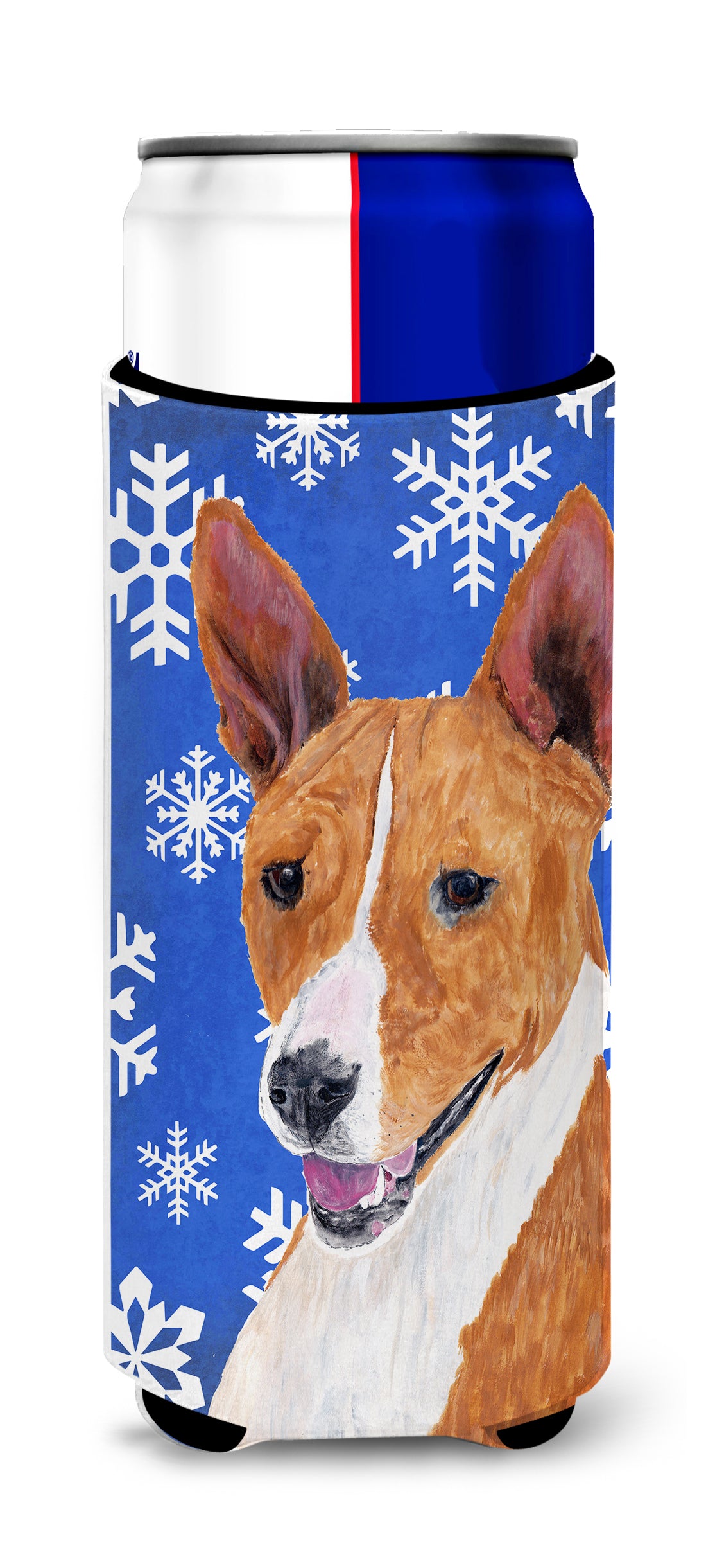Basenji Winter Snowflakes Holiday Ultra Beverage Insulators for slim cans SC9387MUK